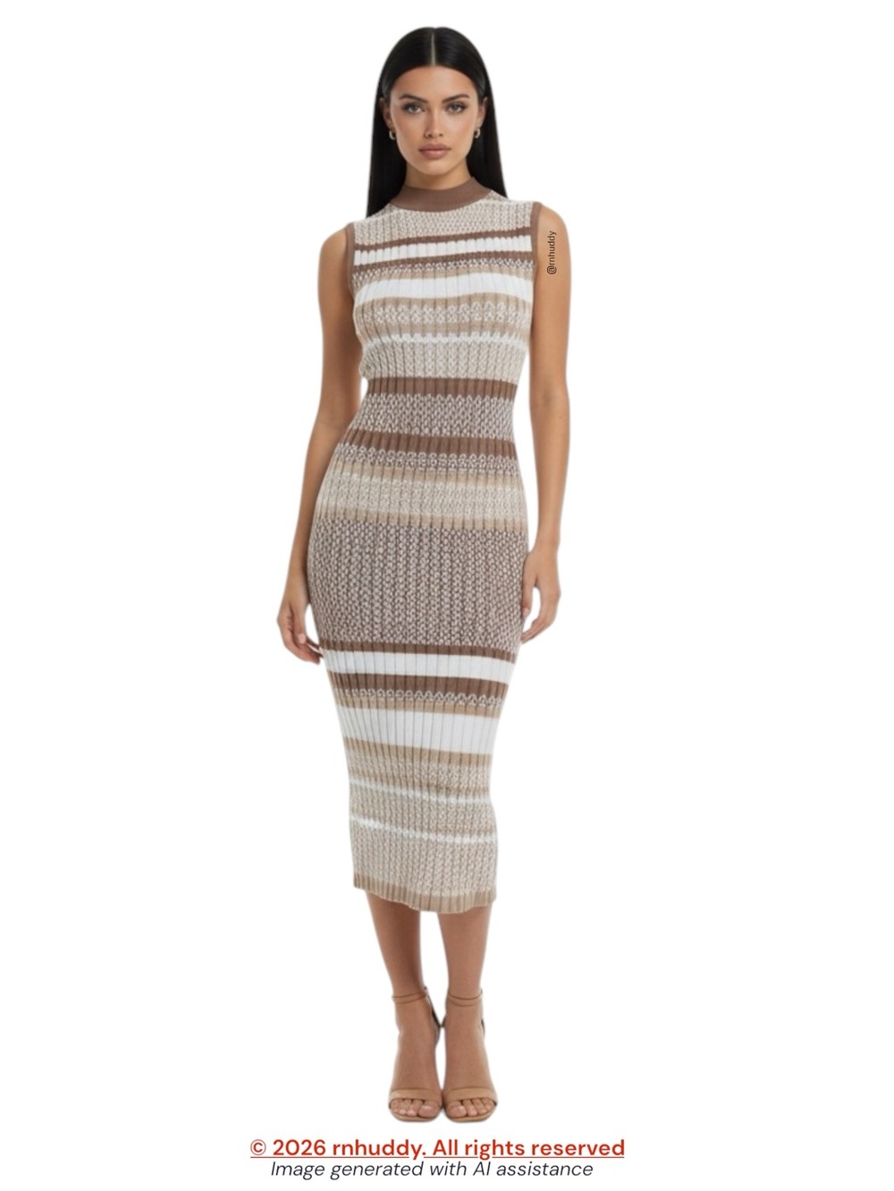 Say What? S neutral tones mock neck midi knit dress